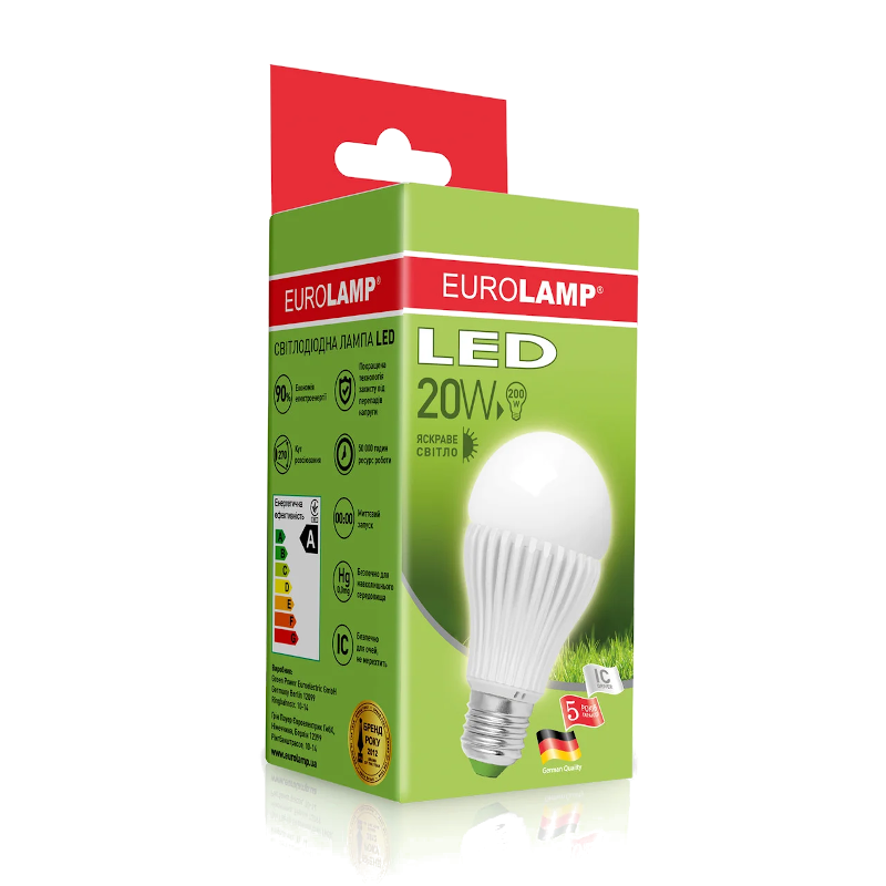 Лампа світлодіодна Eurolamp A65, 20Вт, E27, 4000К (LED-A65-20274(D))